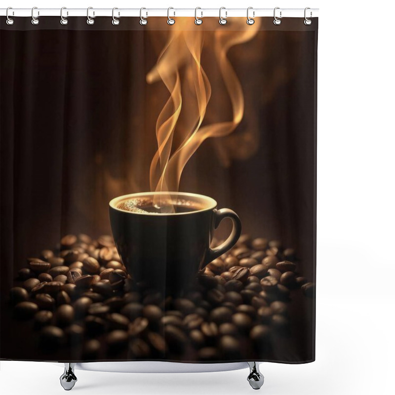 Personality  A Steaming Cup Of Coffee Surrounded By Warm, Cozy Lighting. Shower Curtains