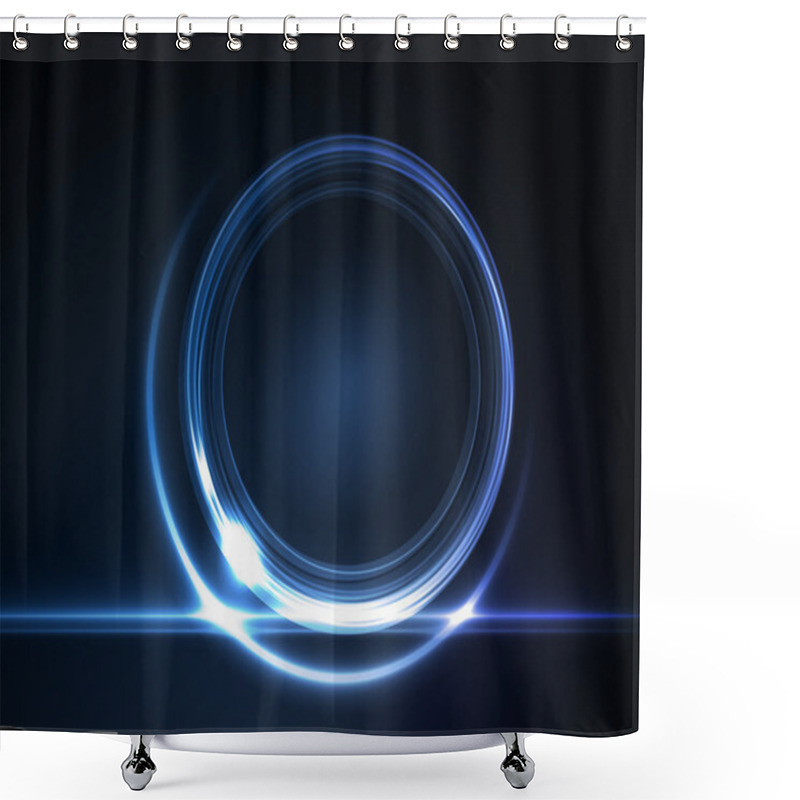 Personality  Blue Glowing Round Frame For Your Text Shower Curtains