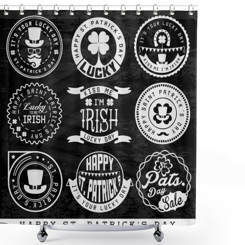 Personality  St. Patrick's Day Typographical Design Elements And Badges On Chalkboard Shower Curtains