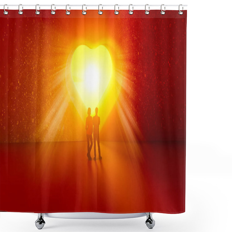 Personality  Couple In Love, Tunnel Of Love. Soul Mate, Conquest. Social Networks, Dating Sites. Boy And Girl Waiting To Enter A Heart Shaped Door. Wedding And Engagement. 3d Rendering Shower Curtains