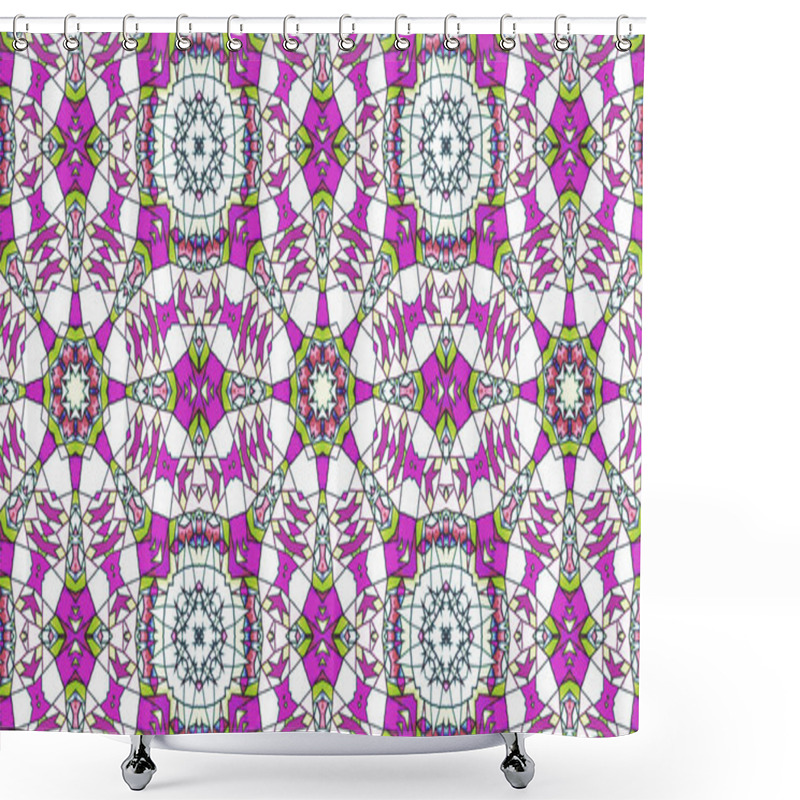 Personality  Abstract Ethnic Authentic Symmetric Pattern Ornamental Decorative Kaleidoscope Movement Geometric Circle And Star Shape Shower Curtains