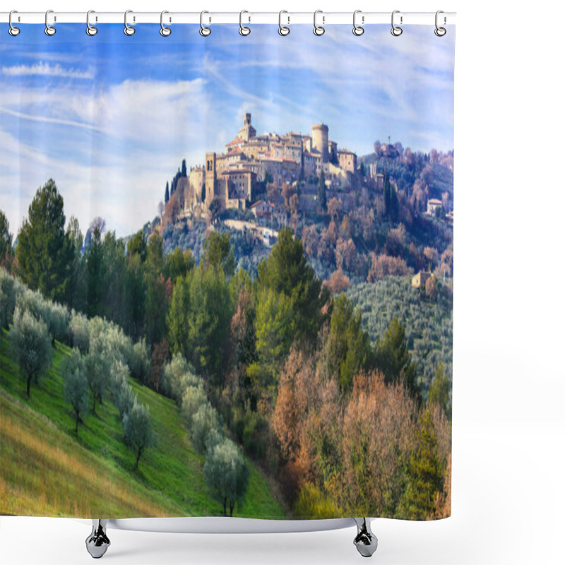 Personality  Pictorial Medieval Village (borgo) Gualdo Cattaneo In Umbria, It Shower Curtains