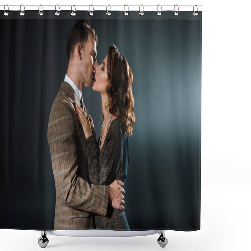 Personality  Side View Of Couple Kissing And Hugging On Black  Shower Curtains