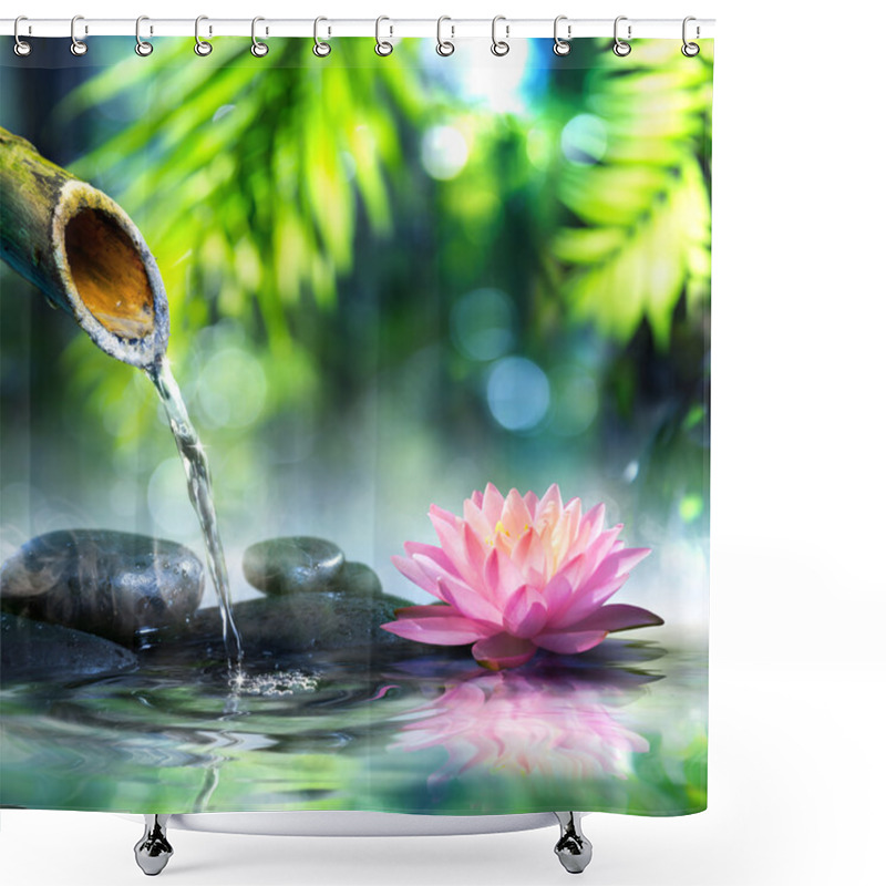 Personality  Zen Garden With Black Stones And Pink Waterlily Shower Curtains