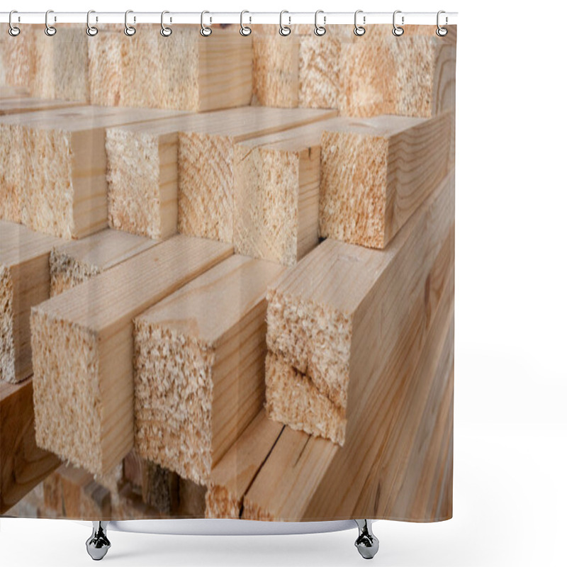 Personality  Close-up Of Unevenly  Protruding Sawn Rectangular Wooden Pine Bl Shower Curtains