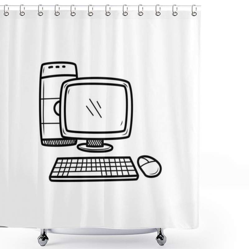 Personality  Computer Vector Illustration In Cute Doodle Style Isolated On White Background Shower Curtains