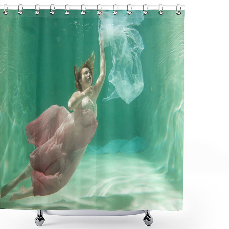 Personality  Hot Slim Caucasian Woman Posing Under Water In Beautiful Clothes Alone In The Deep Shower Curtains