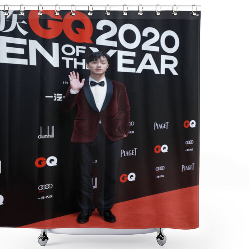 Personality  Taiwanese Actor Patrick Shih Bo-Yu Shows Up In Red Blue Suit At The Red Carpet For The GQ Men Of The Year 2020, Shanghai, China, 4 December 2020.  Shower Curtains