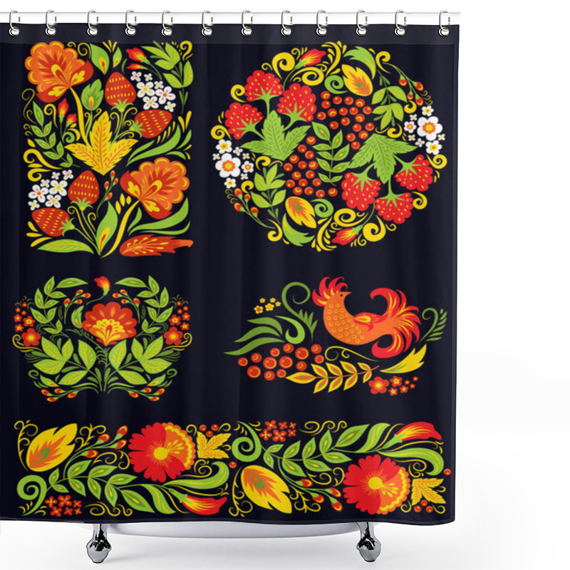 Personality  Vector Khokhloma Pattern Design. Shower Curtains