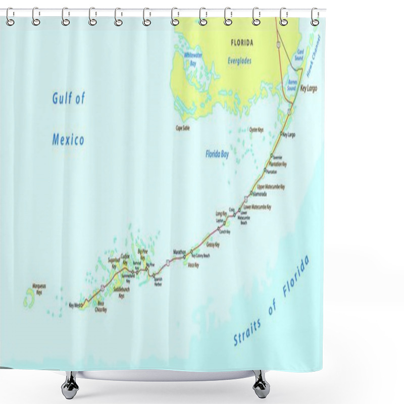 Personality  Detaild Florida Keys Road And Travel Vector Map Shower Curtains