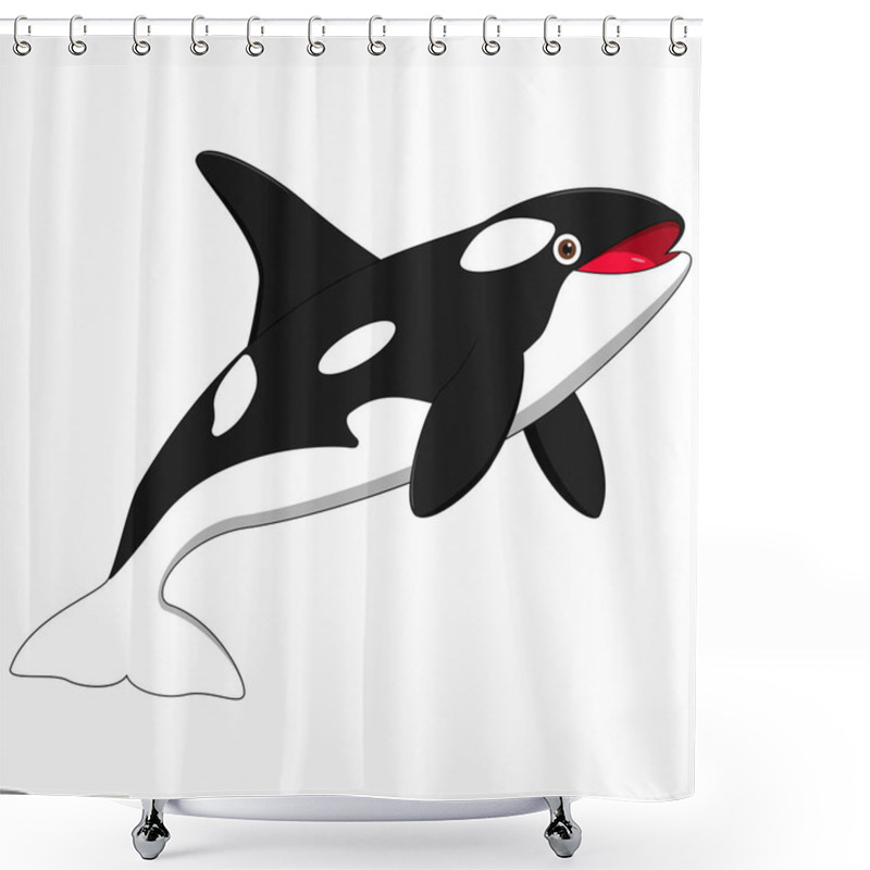 Personality  Cute Killer Whale Cartoon On White Background Shower Curtains