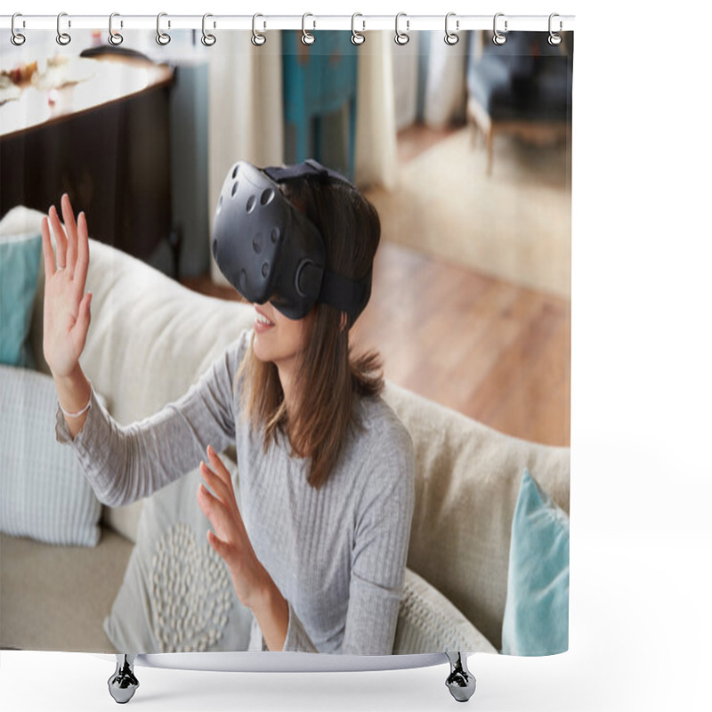 Personality  Woman Wearing Virtual Reality Headset Shower Curtains