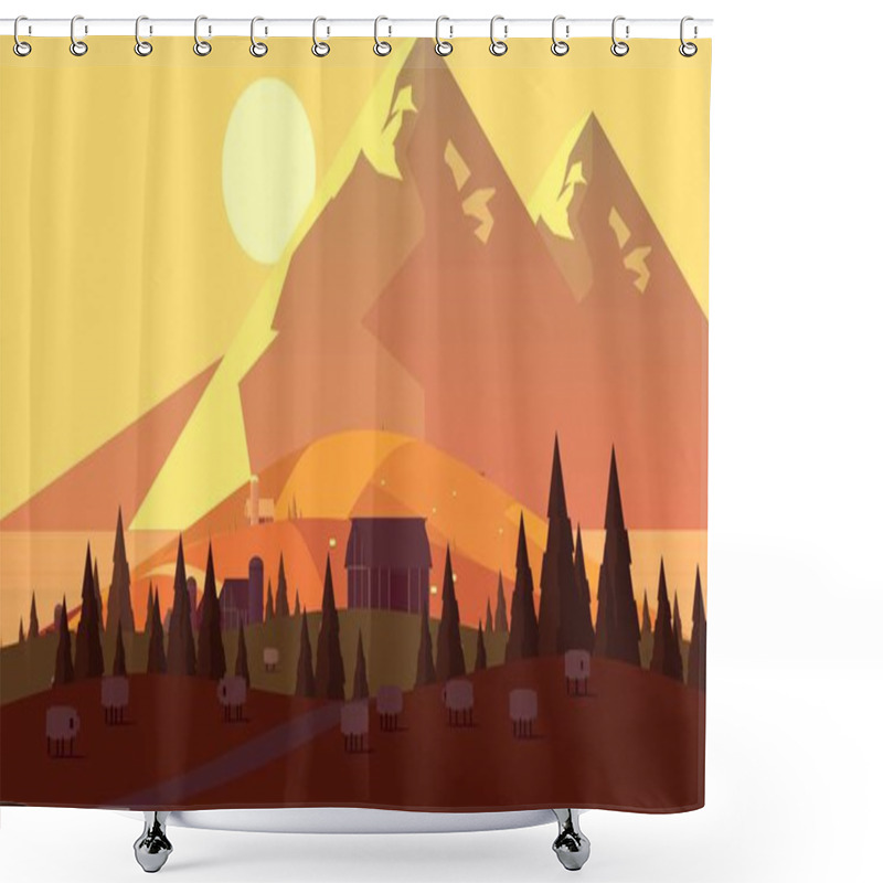 Personality  Sunset Evening Farmland Cartoon Landscape Shower Curtains