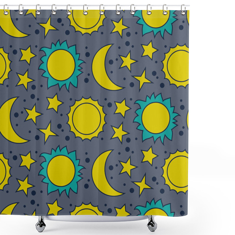 Personality  Vector Seamless Pattern With Moon, Sun And Stars Shower Curtains