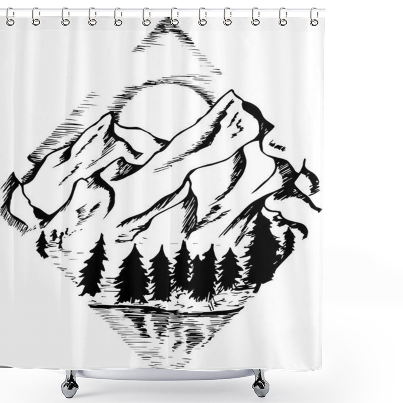 Personality  Illustration Of Fir, Moon, Clouds And River. Shower Curtains