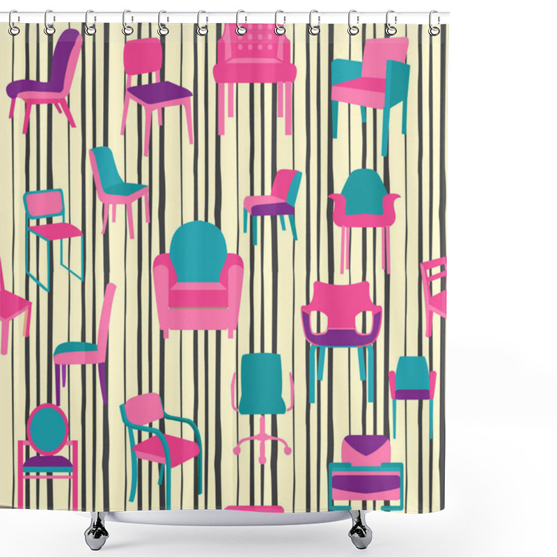 Personality  Pattern With Different Kinds Of Chairs In Flat Style. Shower Curtains