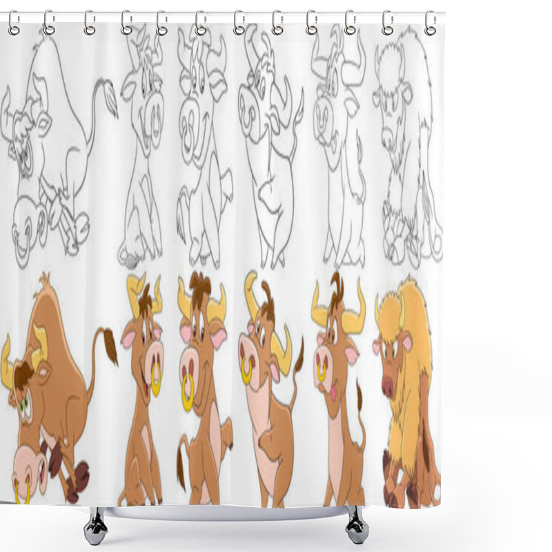 Personality  Cartoon Bulls Set Shower Curtains