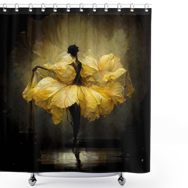 Personality  Ballerina Abstract Art Yellow Shades Dark Mood Pattern Shower Curtains