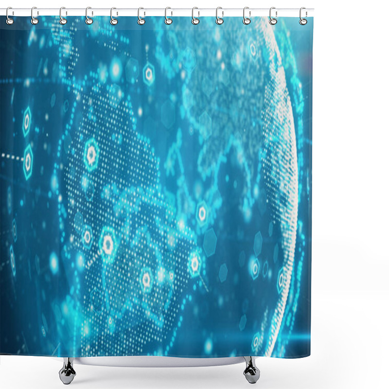 Personality  3d Illustration Of Digital Planet Earth Data Abstract Of A Technological Data Network Transmitting Communication, Complexity And Data Flow Of The Modern Digital Era Shower Curtains