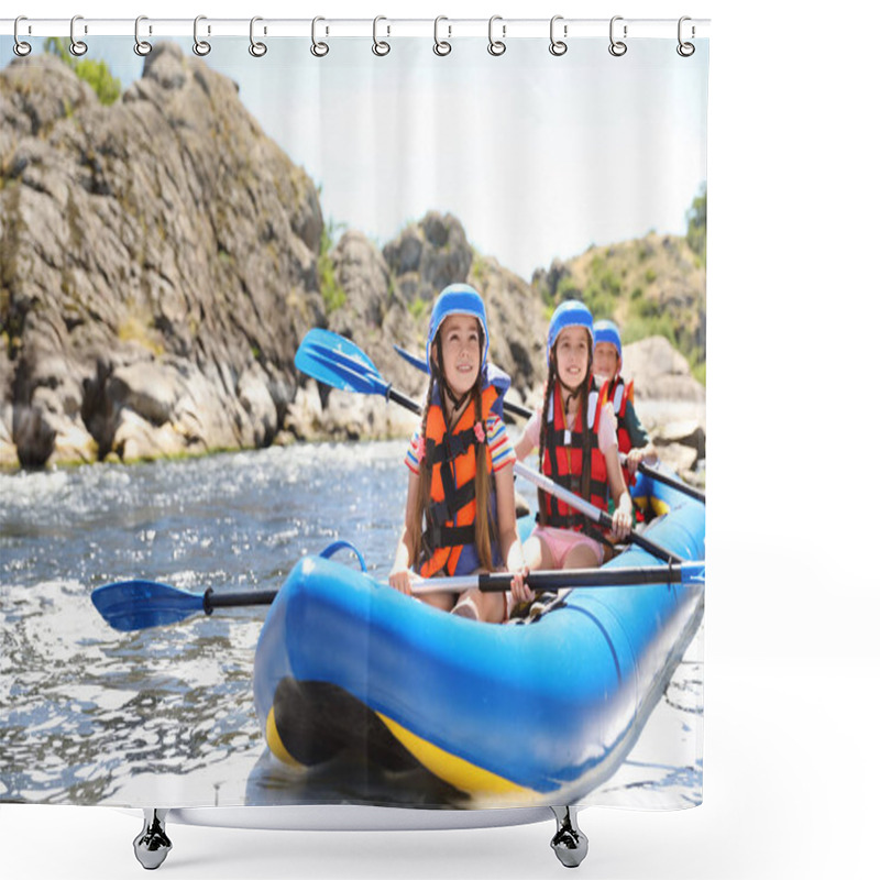 Personality  Little Children Kayaking On River. Summer Camp Shower Curtains