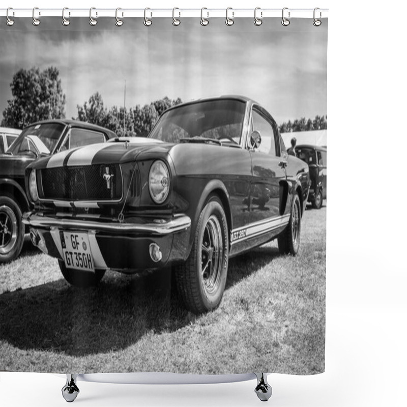 Personality  PAAREN IM GLIEN, GERMANY - MAY 19, 2018: Pony Car Shelby Cobra GT350, (high-performance Version Of The Ford Mustang). Black And White. Die Oldtimer Show 2018. Shower Curtains