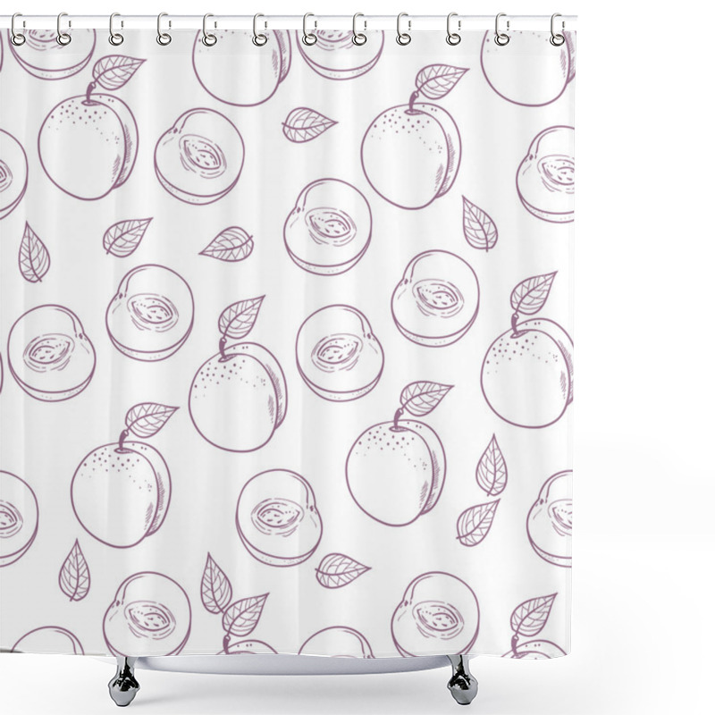 Personality  Hand Drawn Outline Peach With Slice Seamless Pattern Shower Curtains