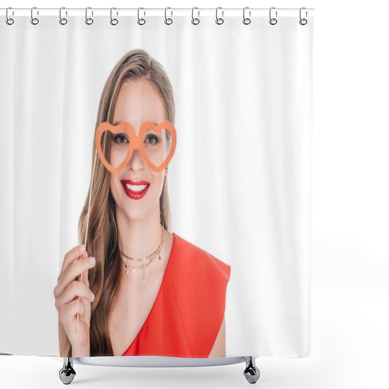 Personality  Girl With Heart Shaped Glasses On Stick Shower Curtains