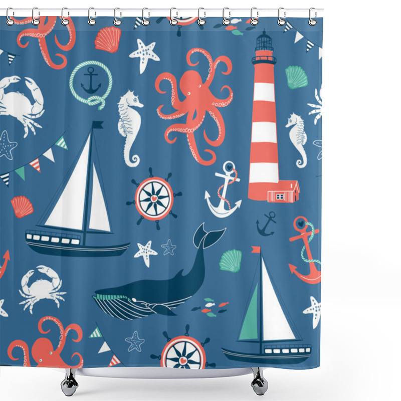 Personality  Retro Seamless Nautical Pattern Shower Curtains