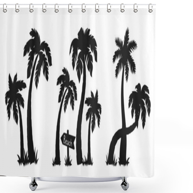 Personality  Coconut Palm Tree Island Silhouette Set Vector Shower Curtains