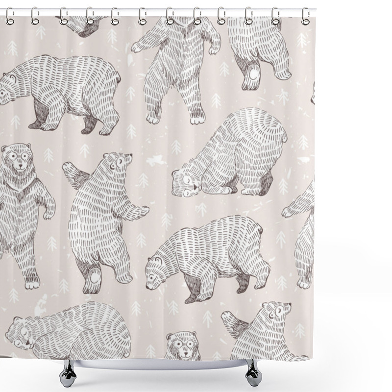 Personality  Background With Hand Drawn Funny Bears Shower Curtains