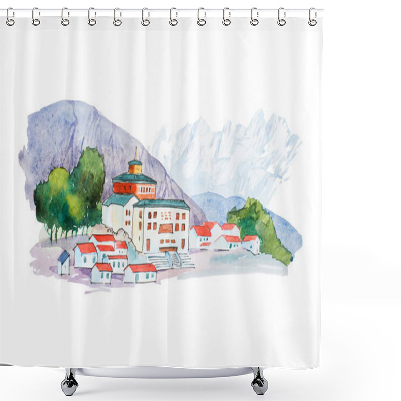 Personality  Small European Village In Mountains Shower Curtains