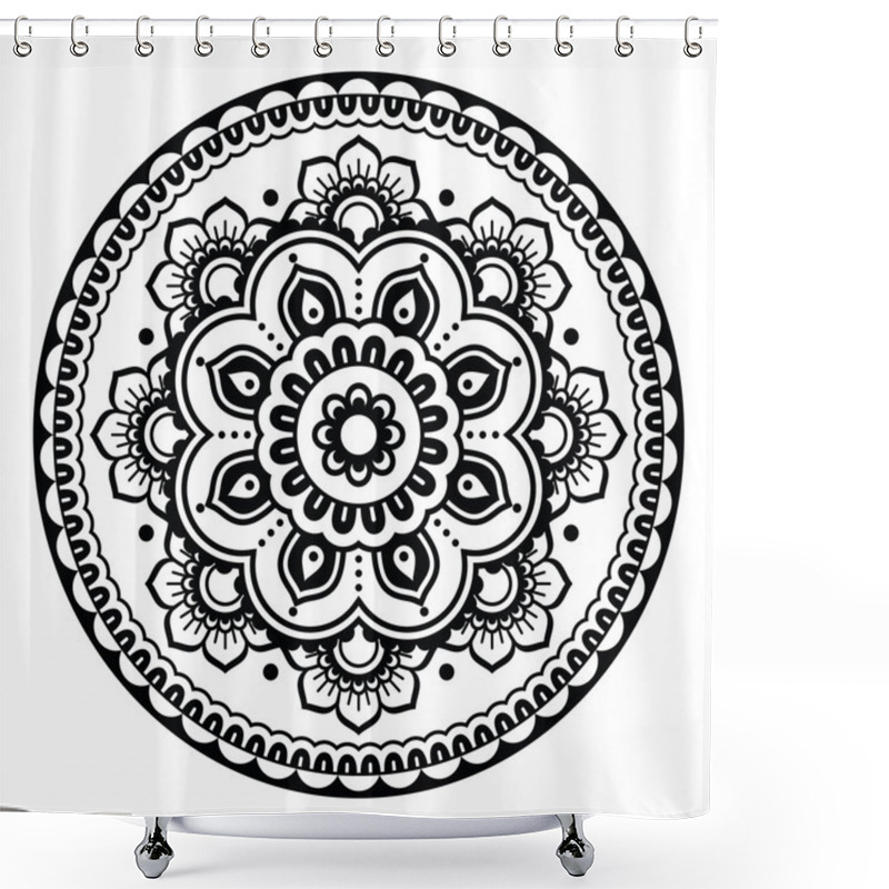 Personality  Indian, Mehndi Henna Floral Tattoo Round Pattern Shower Curtains