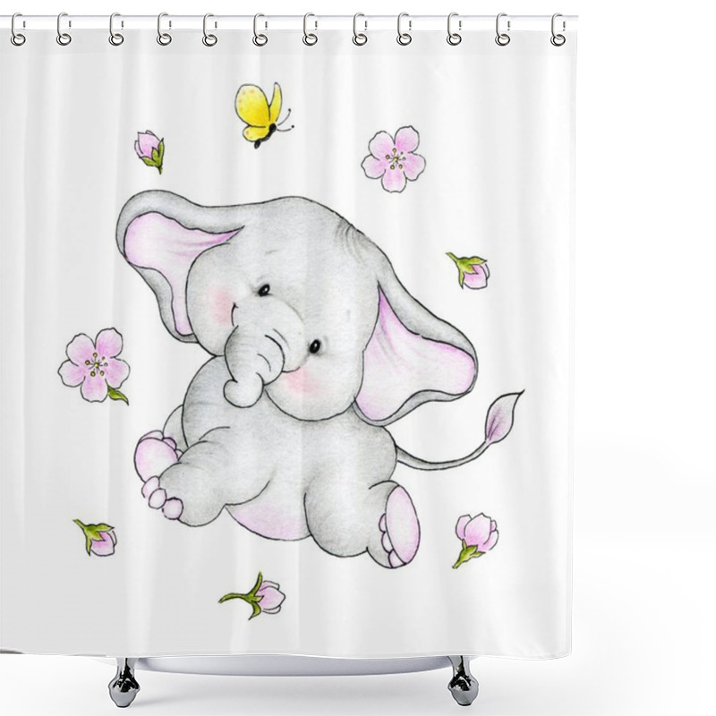 Personality  Cute Elephant And Butterfly Shower Curtains