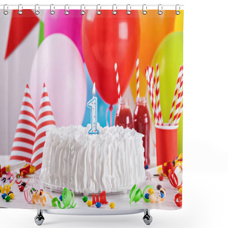 Personality  Birthday Cake And Decoration Shower Curtains