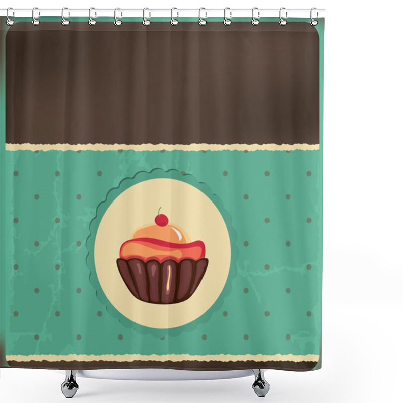 Personality  Cute Retro Cupcake In Frame Shower Curtains