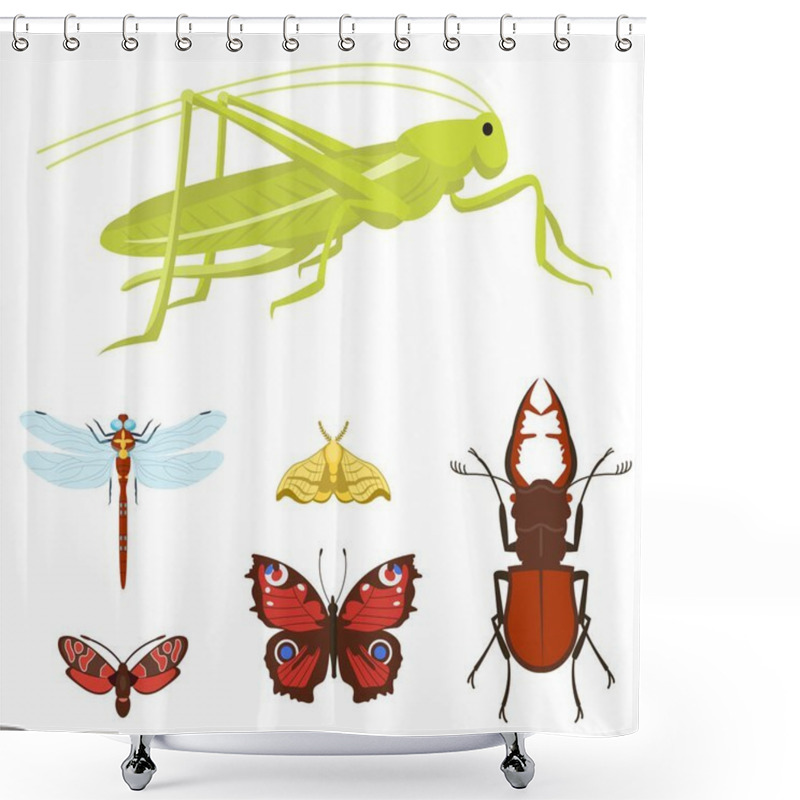 Personality  Colorful Insects Icons Isolated Wildlife Wing Detail Summer Bugs Wild Vector Illustration Shower Curtains