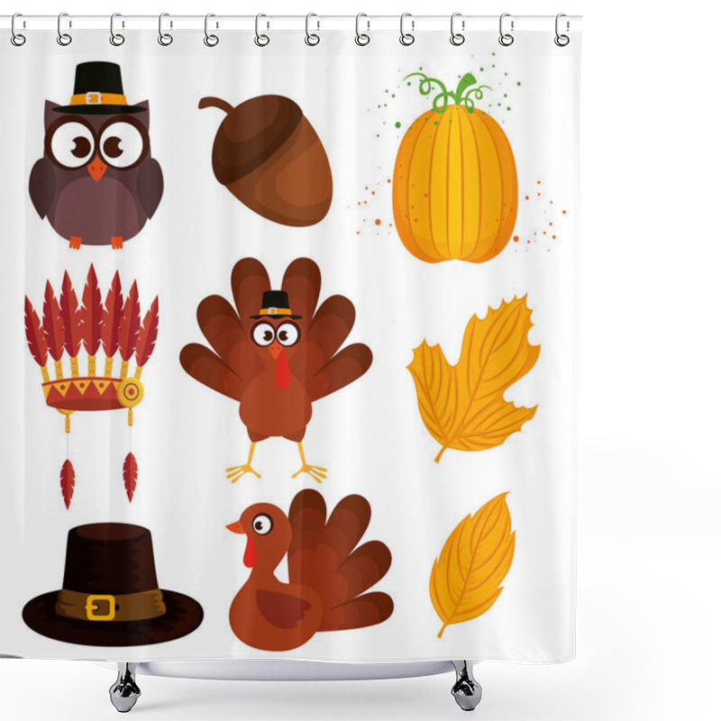 Personality  Happy Thanks Giving Set Icons Shower Curtains