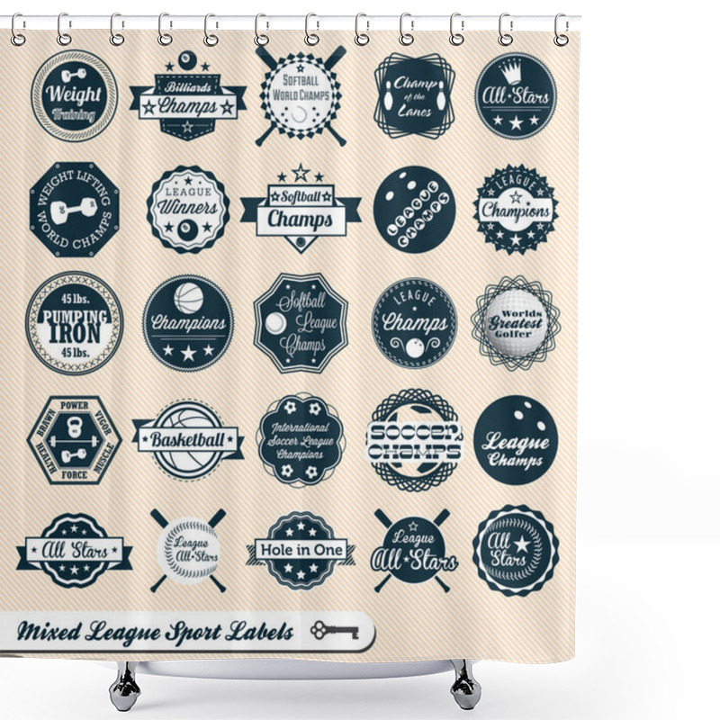 Personality  Vector Set: Mixed League Sport Labels And Logos Shower Curtains