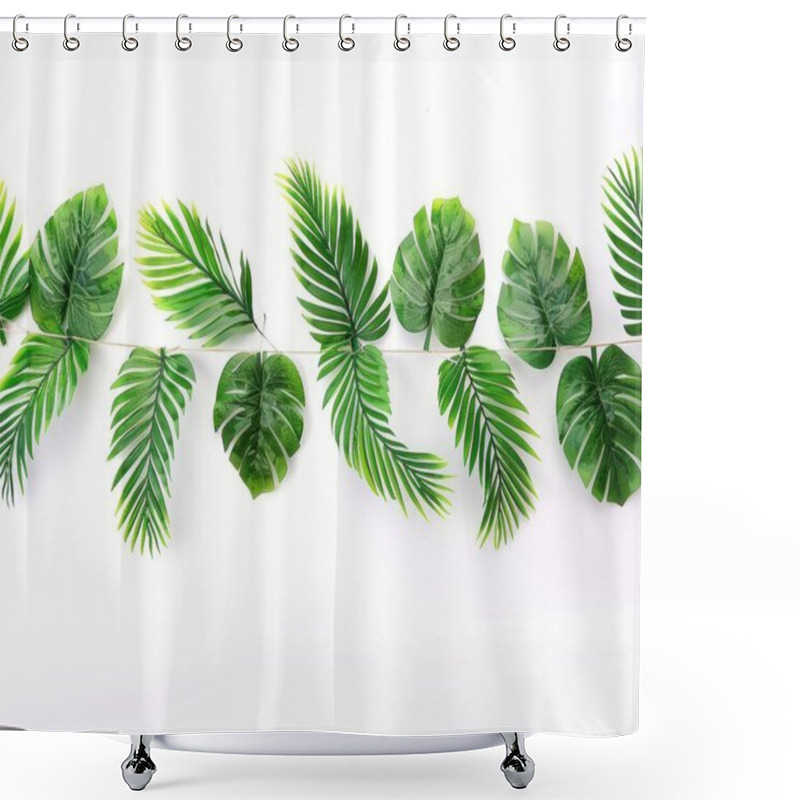 Personality  A Vibrant Arrangement Of Lush Green Tropical Leaves Against A White Background. Shower Curtains