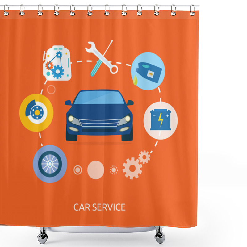 Personality  Auto Mechanic Service Flat Icons Of Maintenance Car Repair Shower Curtains