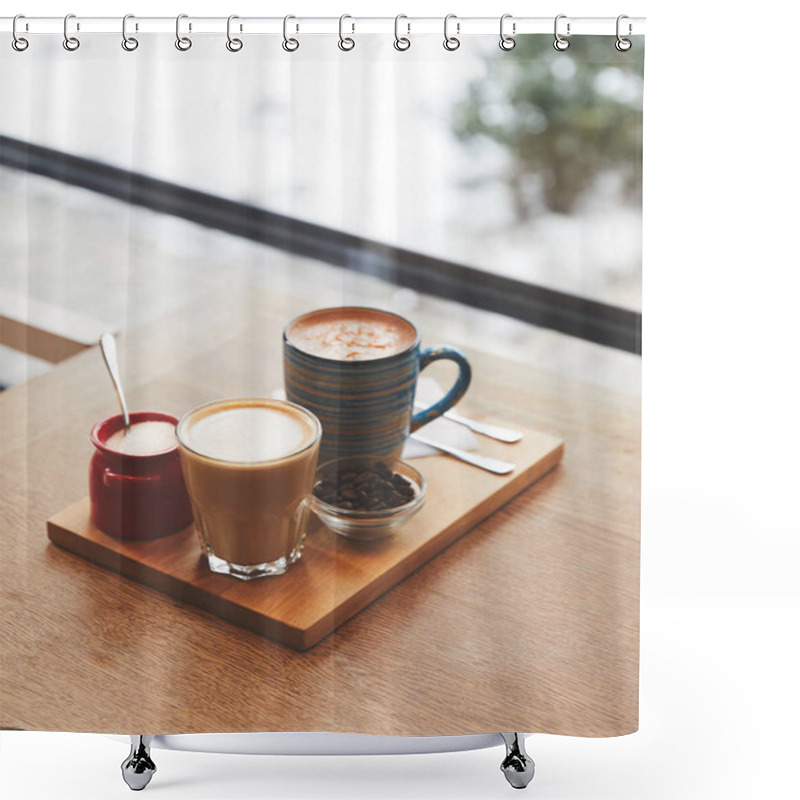 Personality  Hot Coffee With Milk In Table In Coffee Shop Shower Curtains