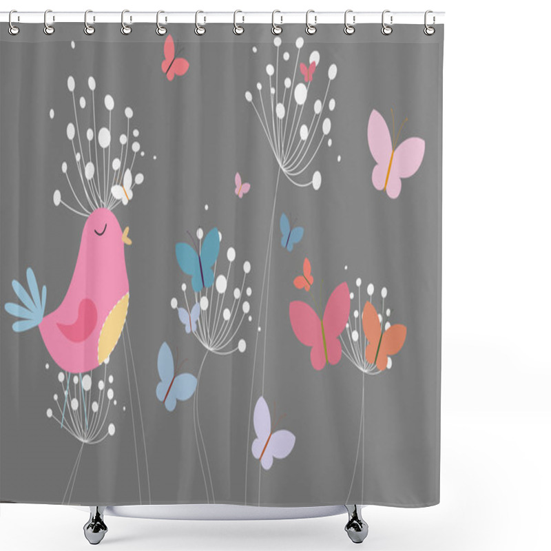 Personality  Bird With Heart And Dandelions Shower Curtains