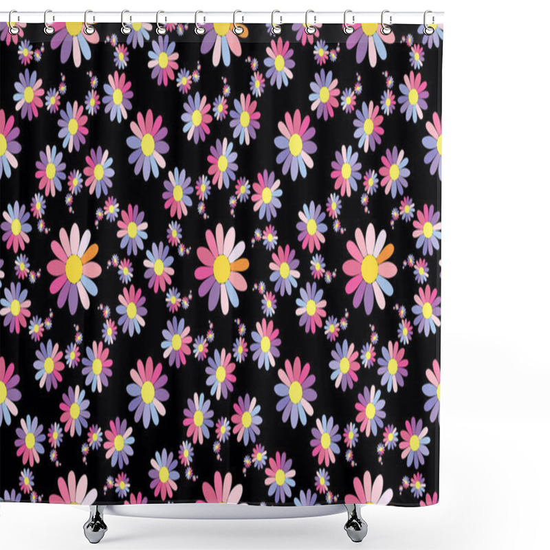 Personality  A Vibrant Display Of Pink And Purple Flowers Scattered Against A Dark Backdrop. Shower Curtains