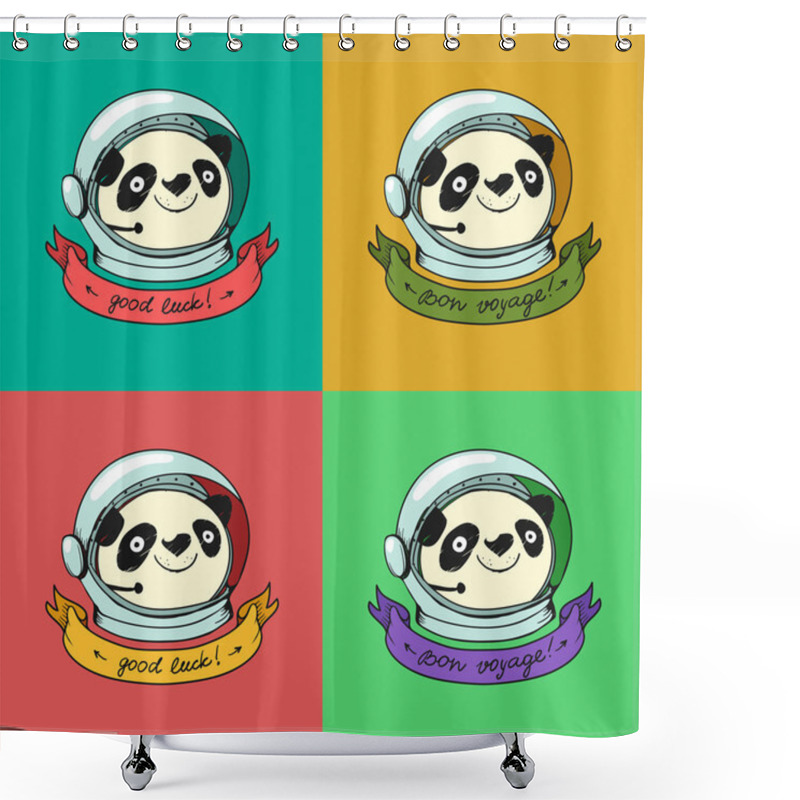 Personality  Set Of Panda Astronaut Logo  Shower Curtains