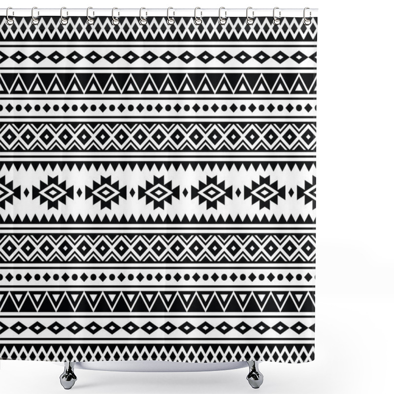 Personality  Ethnic Geometric Abstract. Seamless Native American Pattern. Vector Illustration In Tribal Style. Black And White Colors. Design For Textile, Fabric, Curtain, Rug, Ornament, Wrapping, Background. Shower Curtains