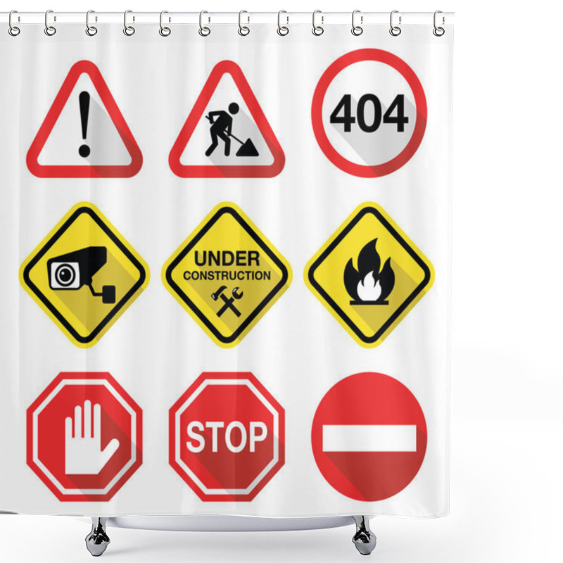 Personality  Warning Signs - Danger, Risk, Stress - Flat Design Shower Curtains