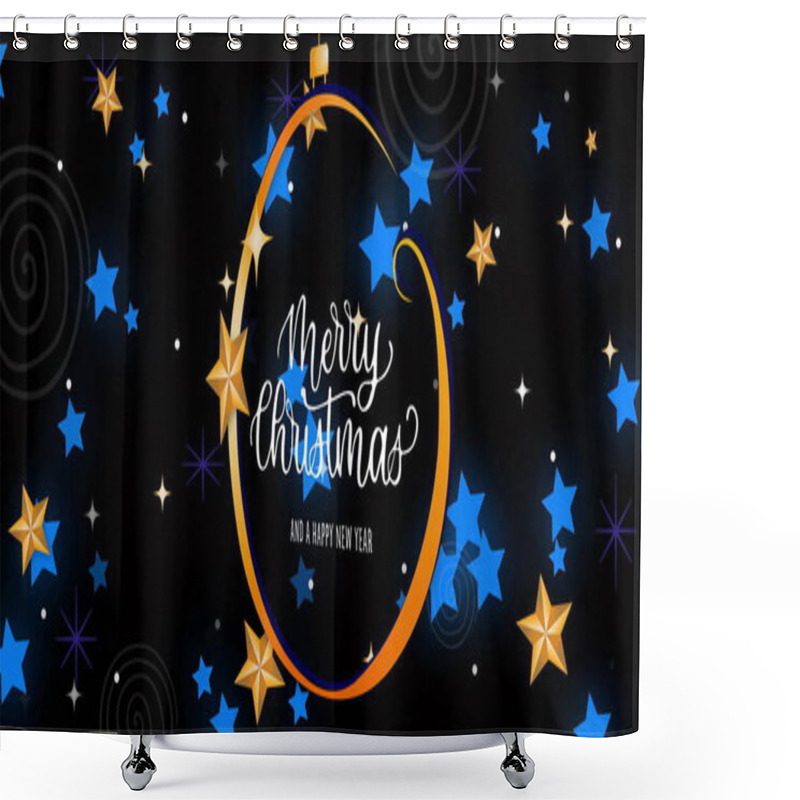 Personality  Image Of Merry Christmas Text Over Stars Falling On Black Background. Christmas, Festivity, Celebration And Tradition Concept Digitally Generated Image. Shower Curtains