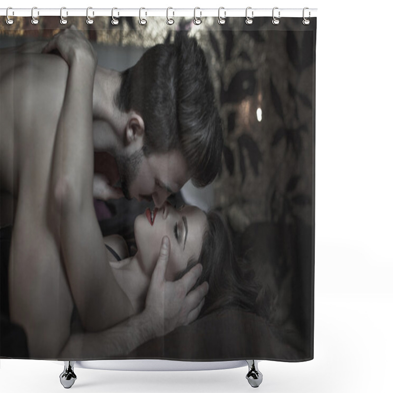 Personality  Sexy Couple Kissing On Bed At Night Shower Curtains