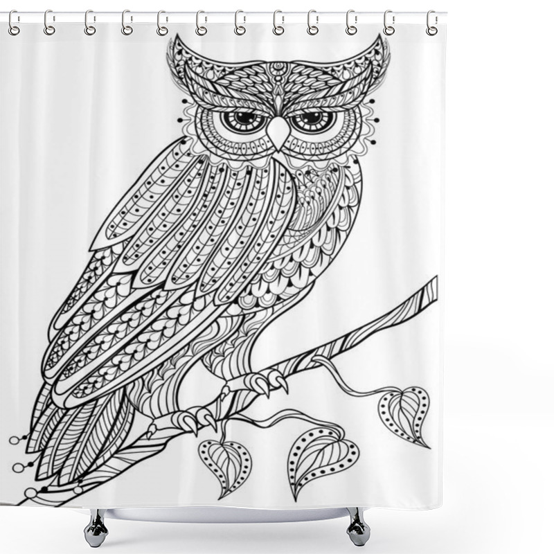 Personality  Hand Drawn Magic Owl Sitting On Branch For Adult Anti Stress Col Shower Curtains