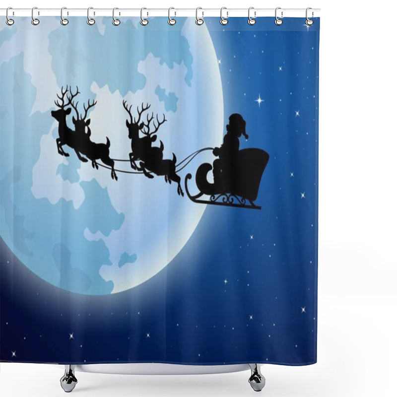 Personality  Santa Claus Rides Reindeer Sleigh Silhouette Against A Full Moon Background Shower Curtains